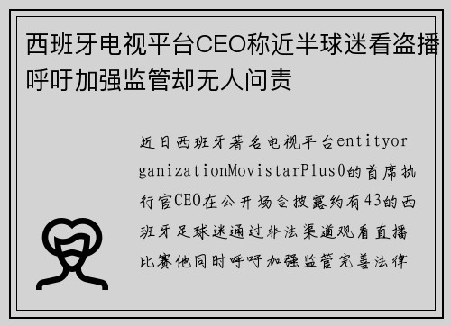 西班牙电视平台CEO称近半球迷看盗播呼吁加强监管却无人问责